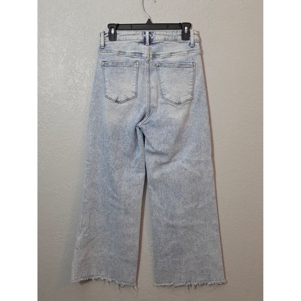 Risen High Rise Frayed Ankle Wide Leg Jeans Light Wash Distressed Womens 9/29 - Picture 9 of 13